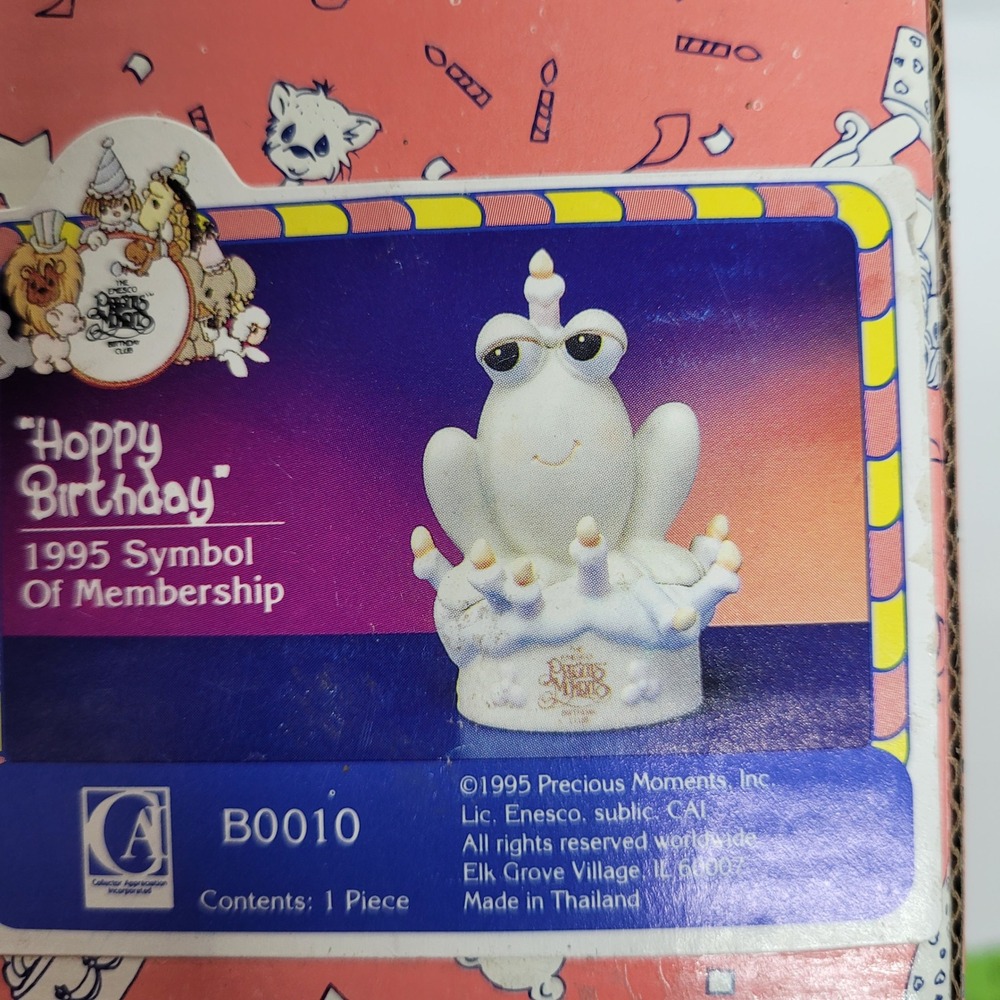Precious Moments Hoppy Birthday Frog Figurine 1995 B0010 Enesco Birthday Club